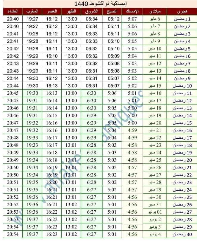 إمساكية رمضان 2019
